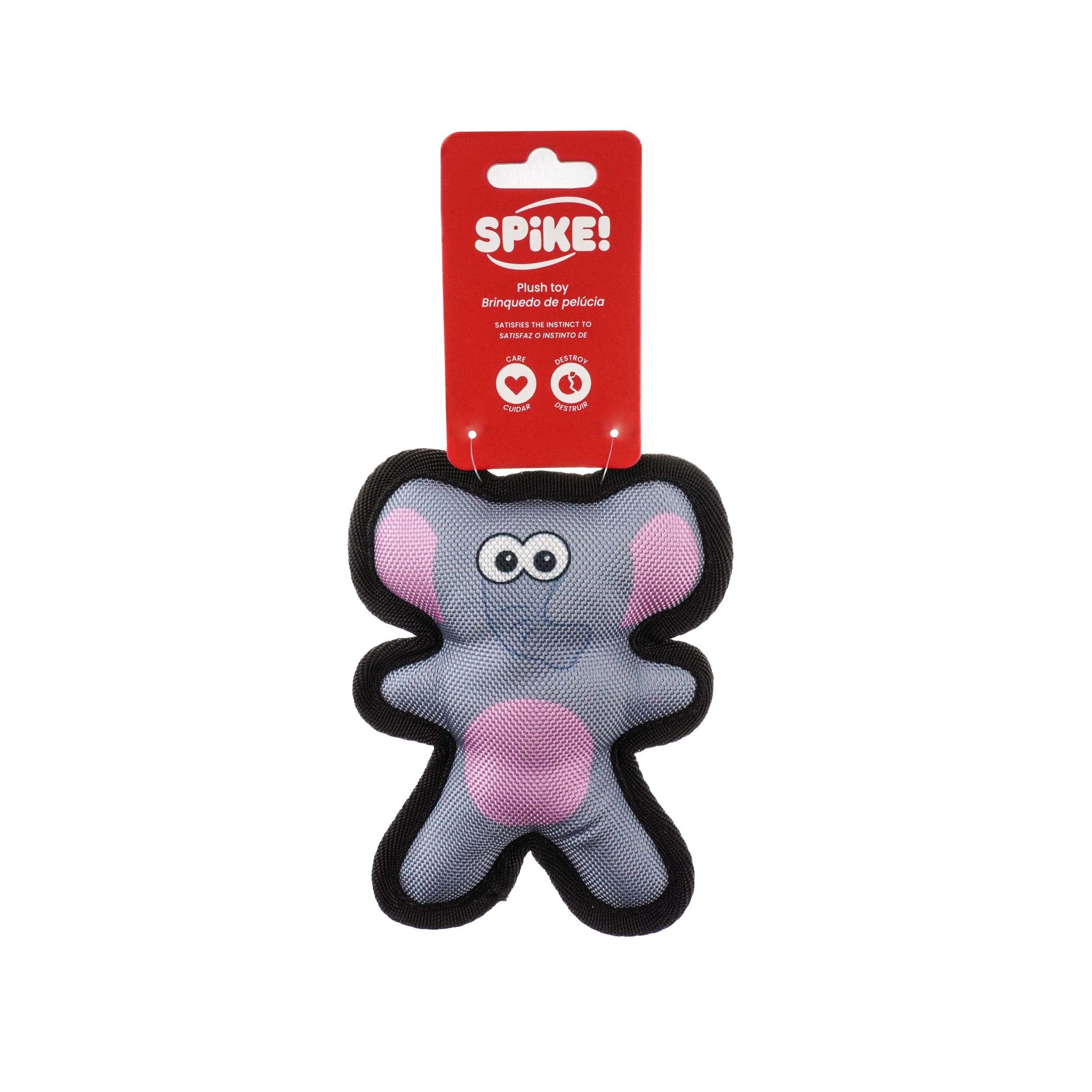 Grey canvas elephant dog toy in packaging